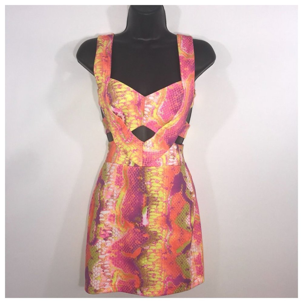 Multi-Color Snake Print Cutout Mini Dress Junior Small